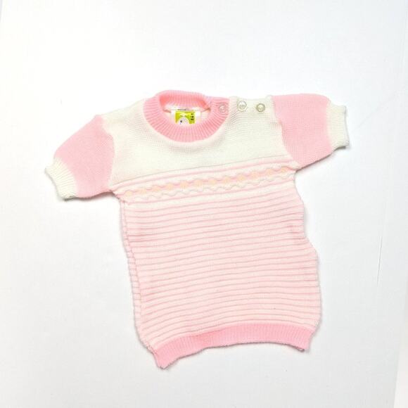 Vintage Woolworth Sweater Baby Girls Size 12-18m Pink Short Sleeve - Picture 1 of 3
